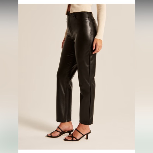 Abercrombie & Fitch Black Vegan Leather Ankle Straight Ultra High Rise Size 29 - Picture 5 of 9